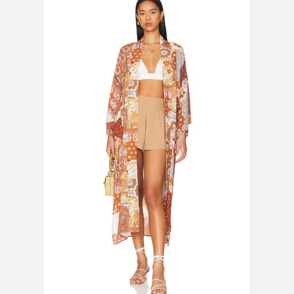 SPELL Cha Cha Maxi Robe Kimono Duster in Brown Sugar - Size S-M - NWT - Picture 3 of 10